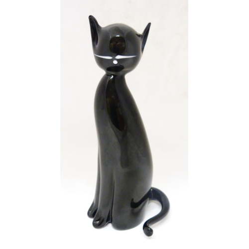 332 - Murano by Formia Glass figure of a black cat, c. 1970s, the face with white opalescent features, sig... 