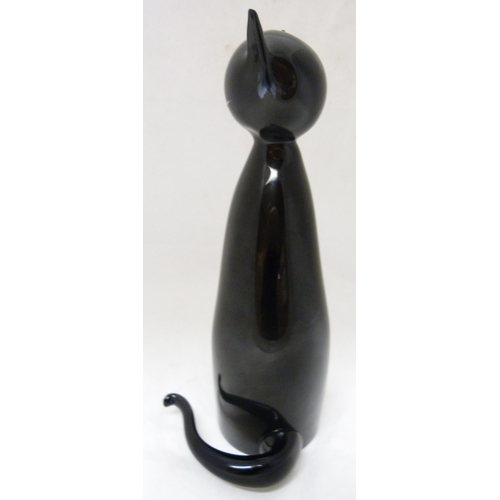 332 - Murano by Formia Glass figure of a black cat, c. 1970s, the face with white opalescent features, sig... 