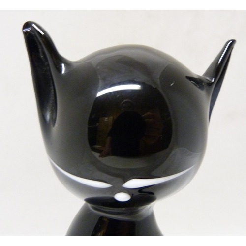 332 - Murano by Formia Glass figure of a black cat, c. 1970s, the face with white opalescent features, sig... 