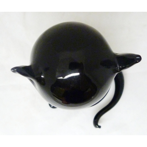 332 - Murano by Formia Glass figure of a black cat, c. 1970s, the face with white opalescent features, sig... 