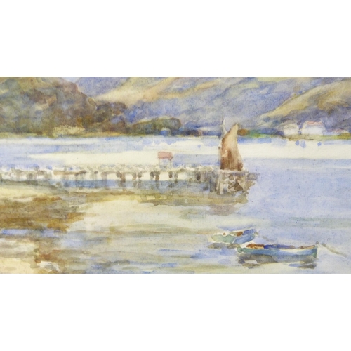 438 - AR Watson (Scottish, fl. 1923 - 1939)Loch scene with boats in the foreground and rolling hills in th... 