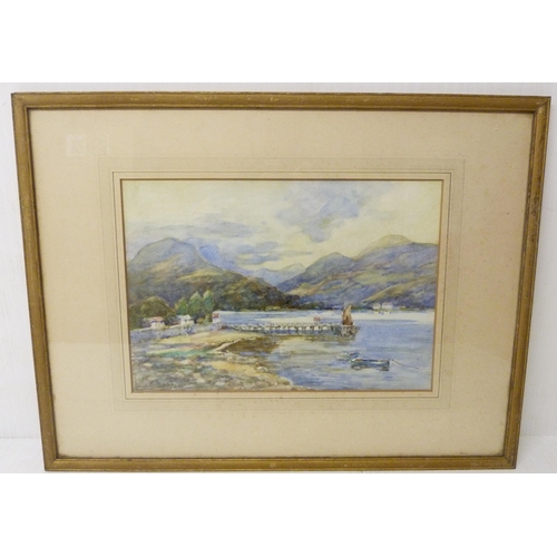 438 - AR Watson (Scottish, fl. 1923 - 1939)Loch scene with boats in the foreground and rolling hills in th... 