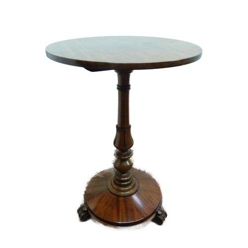 505 - Victorian mahogany tea table with snap-action saucer top, on carved tulip and turned column, and pla... 