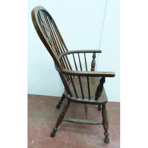 508 - 19th century ash and elm Windsor chair with hoop stick back, central pierced splat, on turned suppor... 