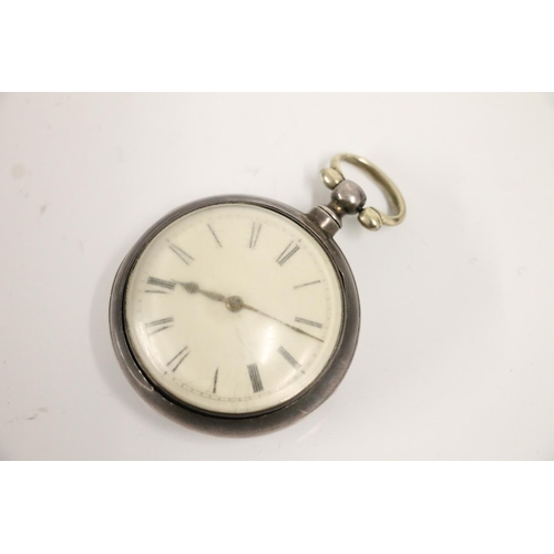 186 - William IV period silver pair cased pocket watch, the white enamel dial with cathedral hands between... 