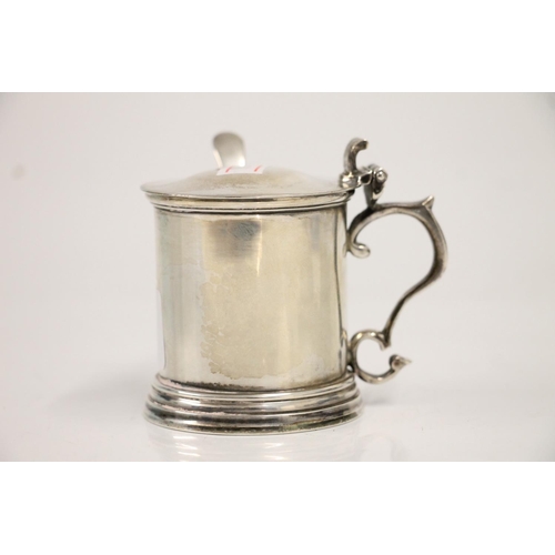 66 - Georgian style Irish silver mustard pot with blue glass liner and matching silver spoon, Royal Irish... 