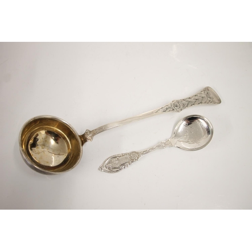 70 - Norwegian silver ladle, the handle engraved with a floral scroll pattern, hallmark for .830 standard... 