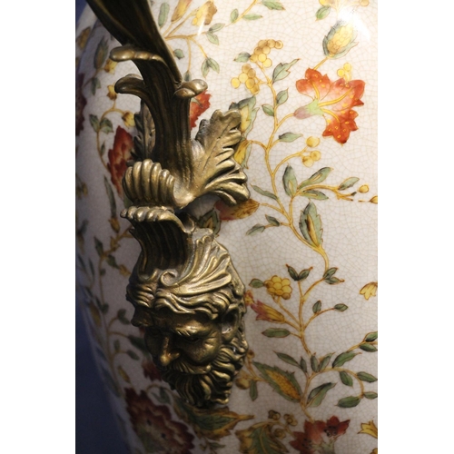 337 - Wong Lee floor vase, late 20th century, of baluster shape with polychrome foliate decoration on a cr... 