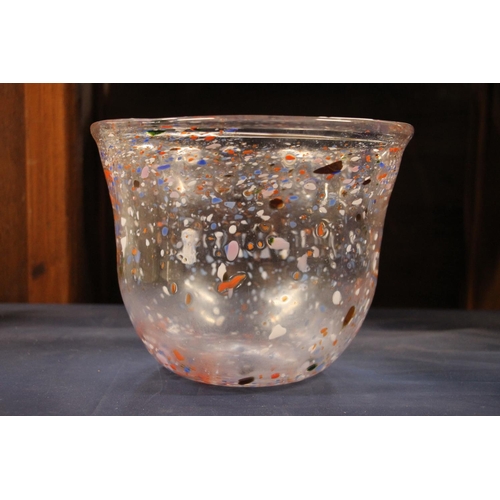 339 - Scandinavian art glass vase, the flared body inset with paint spatter effect inclusions, etched to b... 