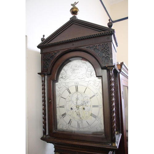 349 - Scottish mahogany long case clock, silvered dial for John Dobbie, Calton, Glasgow, max H245cm.