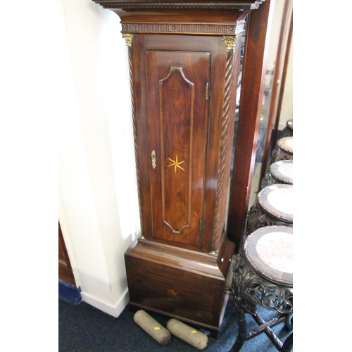 349 - Scottish mahogany long case clock, silvered dial for John Dobbie, Calton, Glasgow, max H245cm.