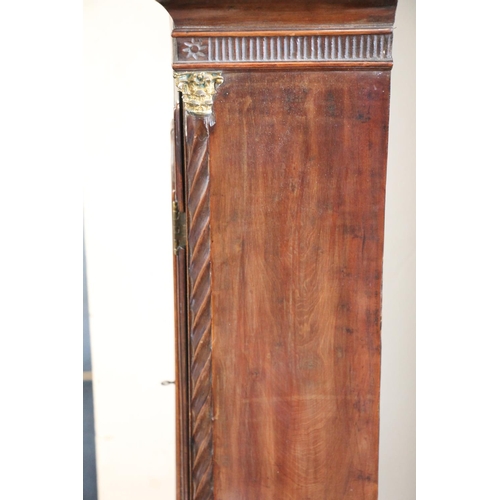 349 - Scottish mahogany long case clock, silvered dial for John Dobbie, Calton, Glasgow, max H245cm.