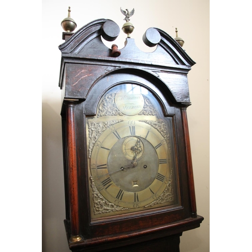 350 - Scottish oak cased long case clock, the brass face for Kirkwood of Melrose, H219cm.