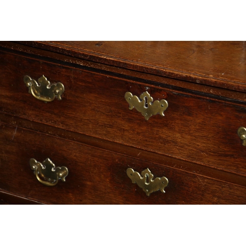 353 - George III oak chest of small proportions, the moulded top over four cockbeaded long drawers, each w... 