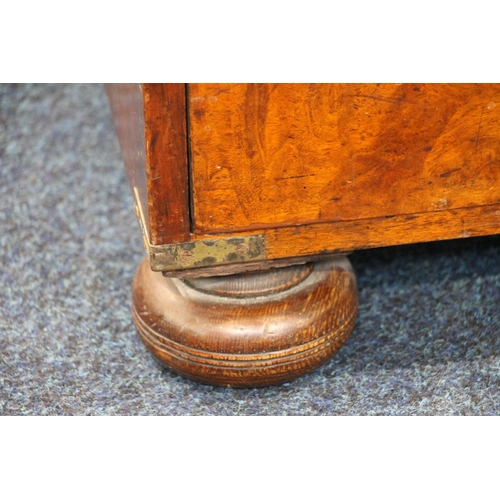 354 - Victorian burr walnut military campaign two piece secretaire chest, the secretaire drawer opening to... 