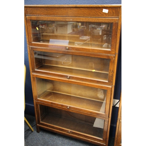 360 - 1920s Globe Wernicke style oak four sectional bookcase, H146cm.