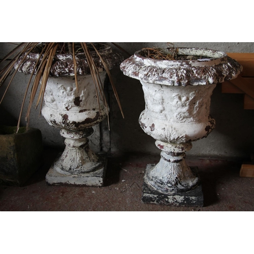 378 - Pair of painted metal campagna style garden urns, H62cm.