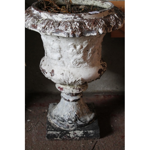 378 - Pair of painted metal campagna style garden urns, H62cm.