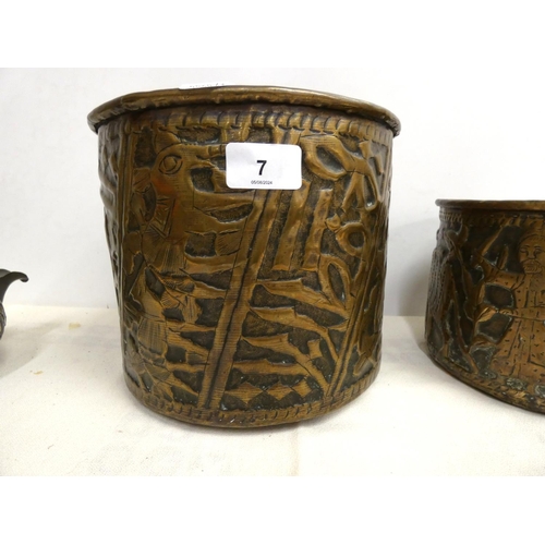 7 - Two antique brass Indian planters.