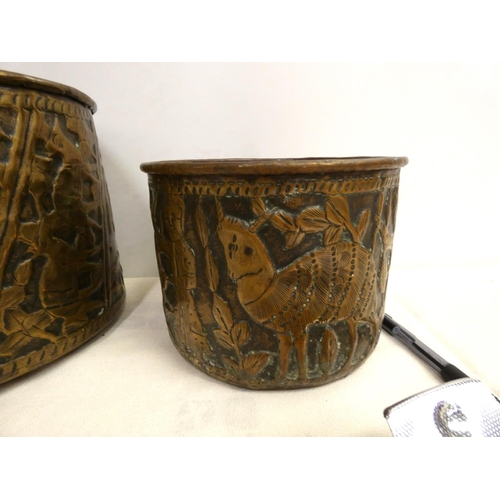 7 - Two antique brass Indian planters.