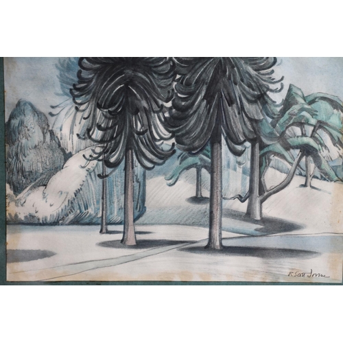 275 - ROBERT SCOTT IRVINE DA RSW SSA (Scottish 1906-1988) *ARR* Twin Monkey Puzzle Trees Watercolour, sign... 