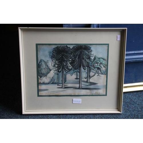 275 - ROBERT SCOTT IRVINE DA RSW SSA (Scottish 1906-1988) *ARR* Twin Monkey Puzzle Trees Watercolour, sign... 