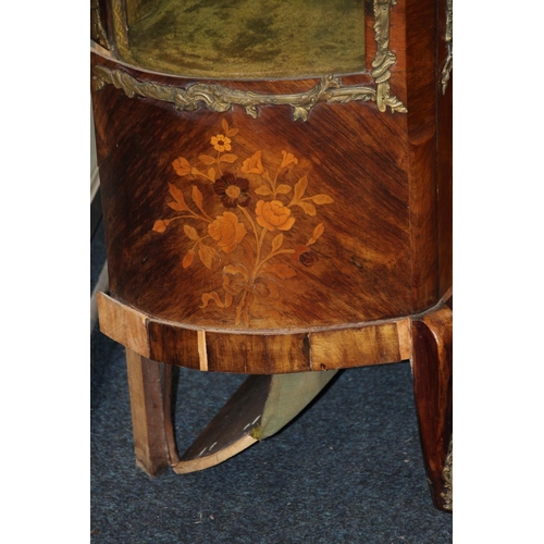 398 - A Victorian walnut, marquetry inlaid and gilt metal mounted vitrine of serpentine form, the single g... 