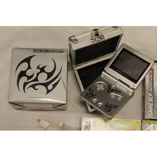 1215 - Gameboy Advance SP Limited Tribal Edition, plus Gameboy Advance games to include Splinter Cell, Pitf... 