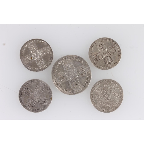 1317 - UNITED KINGDOM King George II (1727-1760) silver shilling 1758 S3704 and sixpences 1739, 1757 x2 and... 