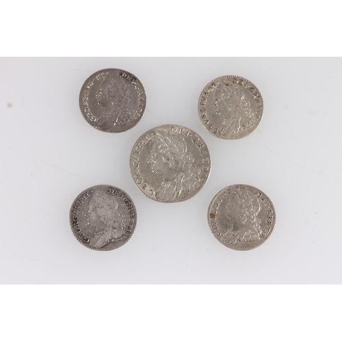 1317 - UNITED KINGDOM King George II (1727-1760) silver shilling 1758 S3704 and sixpences 1739, 1757 x2 and... 