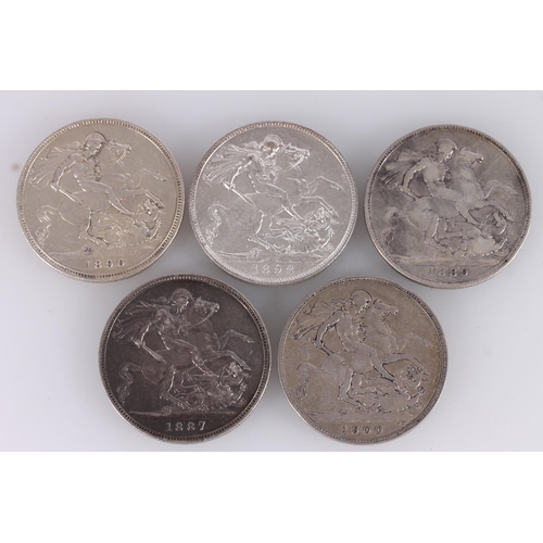 1321 - UNITED KINGDOM Queen Victoria (1837-1901) silver crowns 1887, 1889, 1890, 1892 and 1900 LXIV. (5)