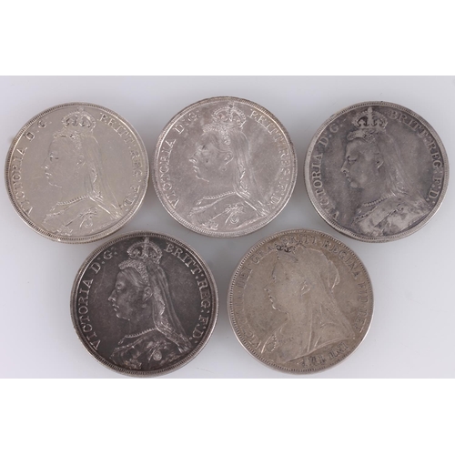 1321 - UNITED KINGDOM Queen Victoria (1837-1901) silver crowns 1887, 1889, 1890, 1892 and 1900 LXIV. (5)