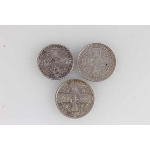 1323 - UNITED KINGDOM Queen Victoria (1837-1901) silver 'Godless' florin 1849 S3890, and two Gothic type fl... 