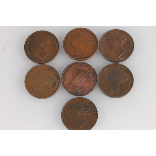 1333 - UNITED KINGDOM Queen Victoria (1837-1901) copper pennies 1854, 1855, 1857, 1858 x3 and 1859, some ne... 