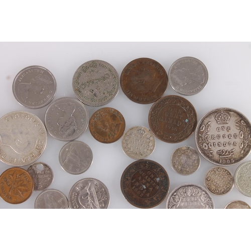 1339 - STRAITS SETTLEMENTS ten cents 1910 and five cents 1910, INDIA rupee 1905, half rupee 1862, quarter r... 