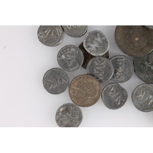 1365 - Scottish communion tokens to include 'WK 1728' x14, Westruther Parish 1840 x2, and another, also a s... 