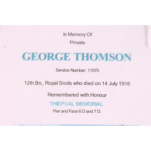 1425 - Medal of 11575 Private George Thomson of the 12th Battalion Royal Scots who died Battle of Somme 14t... 