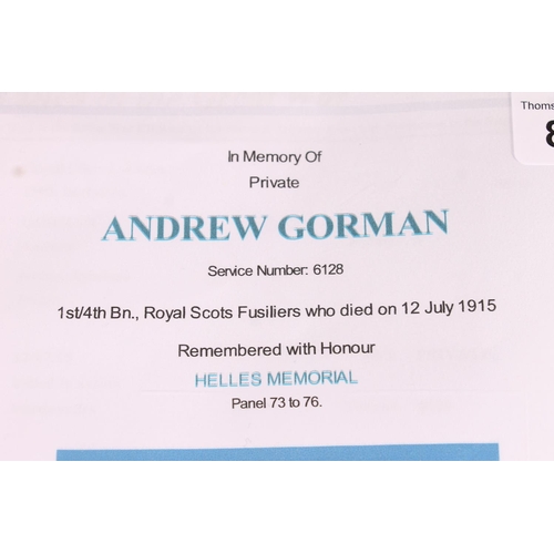 1426 - Medal of 6128 Private Andrew Gorman of the 1st/4th Battalion Royal Scots Fusiliers who died 12th Jul... 