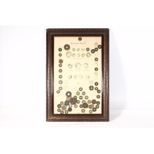 1368 - CHINA, a framed display of coins titled 'Chinese Coins' to include groups of cash coins purporting t... 