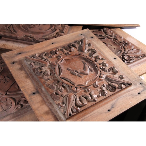 400A - Late Victorian carved oak heraldic plaques, max frame size 49cm x 34cm (12)