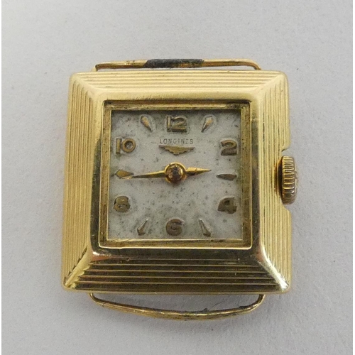 42 - Lady's Longines square watch, without movement. 18ct gold, nett 5.4g