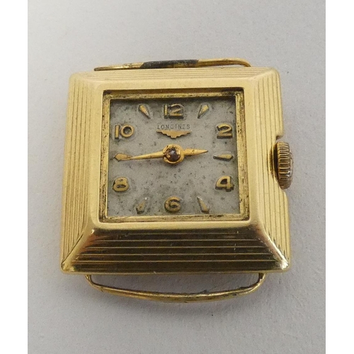 42 - Lady's Longines square watch, without movement. 18ct gold, nett 5.4g