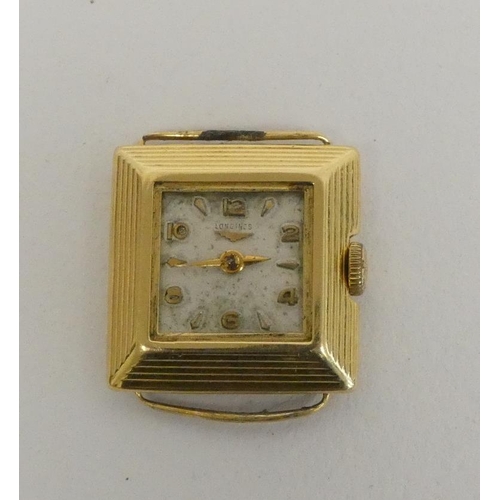 42 - Lady's Longines square watch, without movement. 18ct gold, nett 5.4g