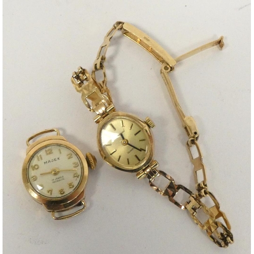 44 - Lady's H Samuel 9ct gold bracelet watch and another Majex without bracelet, nett 8.7g.