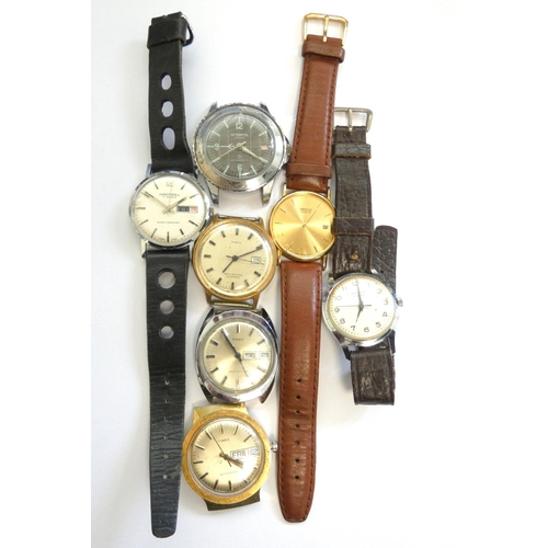 63 - Group of vintage wristwatches to include Seiko, Ingersoll 17 jewels day/date watch, Timex etc. 