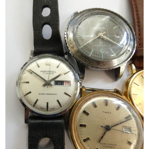 63 - Group of vintage wristwatches to include Seiko, Ingersoll 17 jewels day/date watch, Timex etc. 