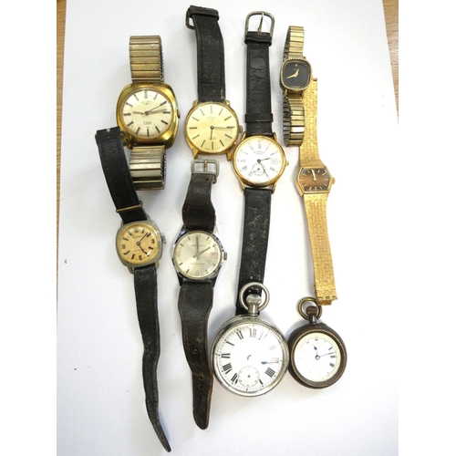 64 - Group of vintage wristwatches to include Rotary 17 jewels incabloc watch, Trafalgar etc. Also two po... 