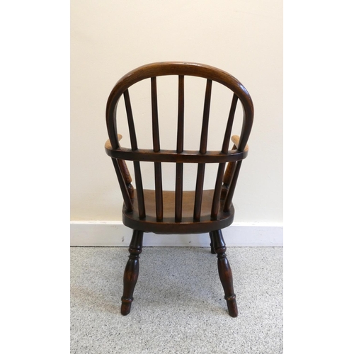 357 - 19th century ash & elm childs windsor chair, with hoop stick back, on turned supports. Height 59... 