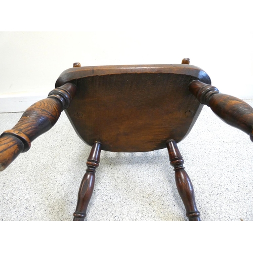 357 - 19th century ash & elm childs windsor chair, with hoop stick back, on turned supports. Height 59... 