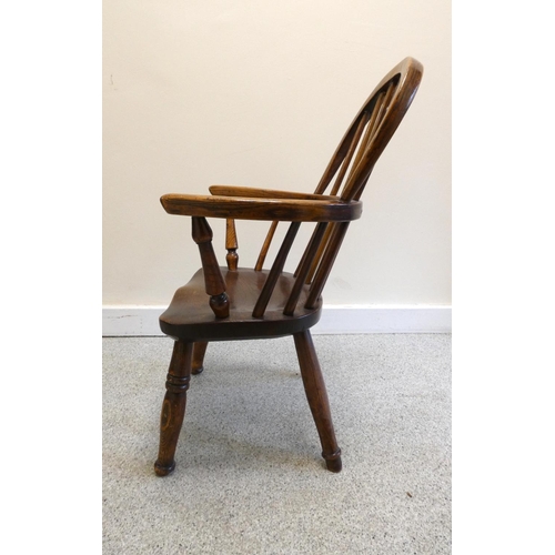 358 - 19th century ash & elm childs windsor chair, with hoop framed stick back, on turned supports Hei... 